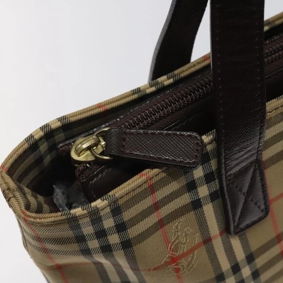 BURBERRY Nova Check Hand Bag Canvas Beige Brown gold Auth - Picture 7 of 16